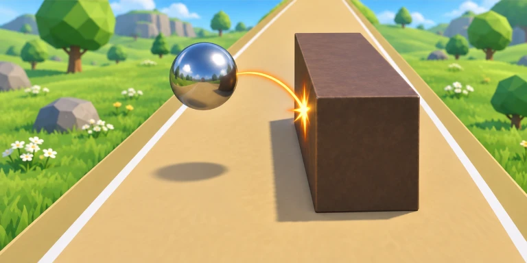 A steel ball launching upward from an obstacle's side along an orange rebound arc